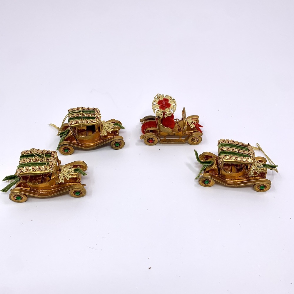 Lot 4 Vintage Koestel Maxwell & Renault Golden Jeweled Car Ornaments W Germany - Picture 1 of 13